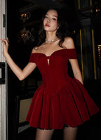 Velvet Off-Shoulder Party Mini Dress