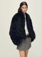 Black Raccoon-Trim Coat