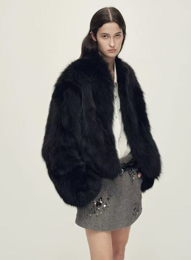 Black Raccoon-Trim Coat