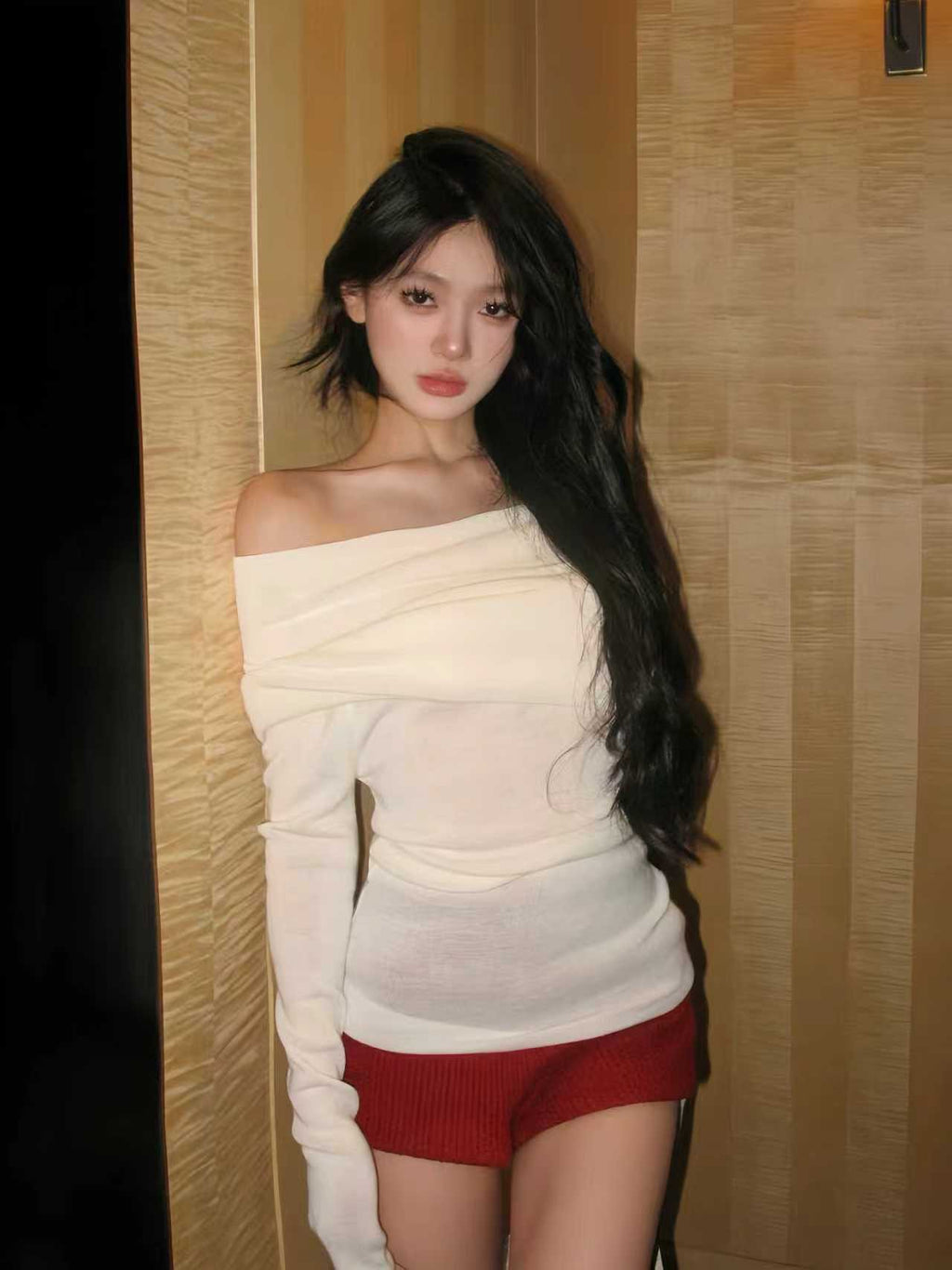 Off-Shoulder Draped Knit Top