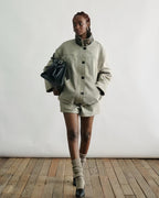 Contrast-Leather Chenille Cocoon Coat