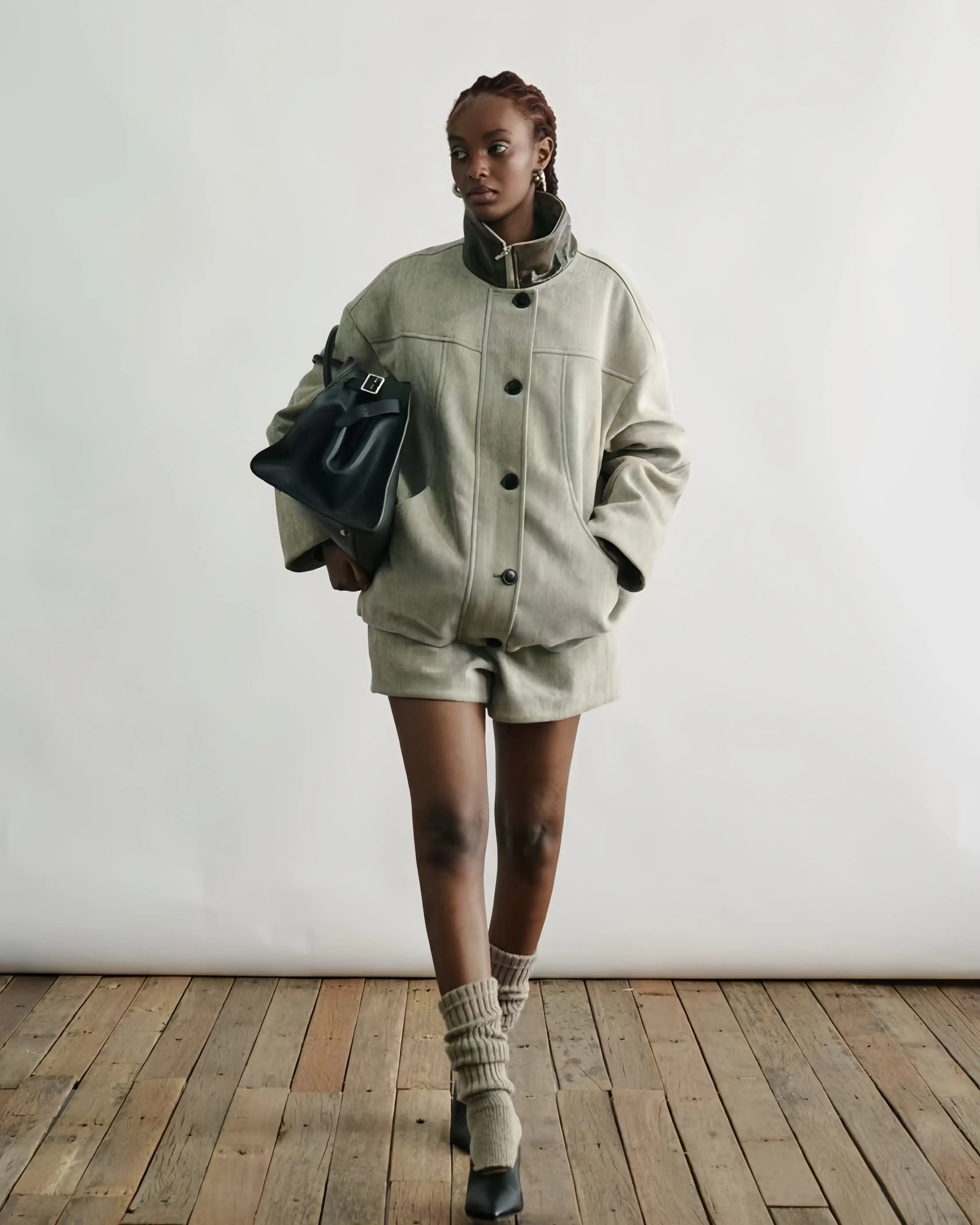 Sage Green Chenille Oversized Cocoon Jacket - Velanocta