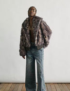 Contrast Faux Fur Collar Plush Jacke