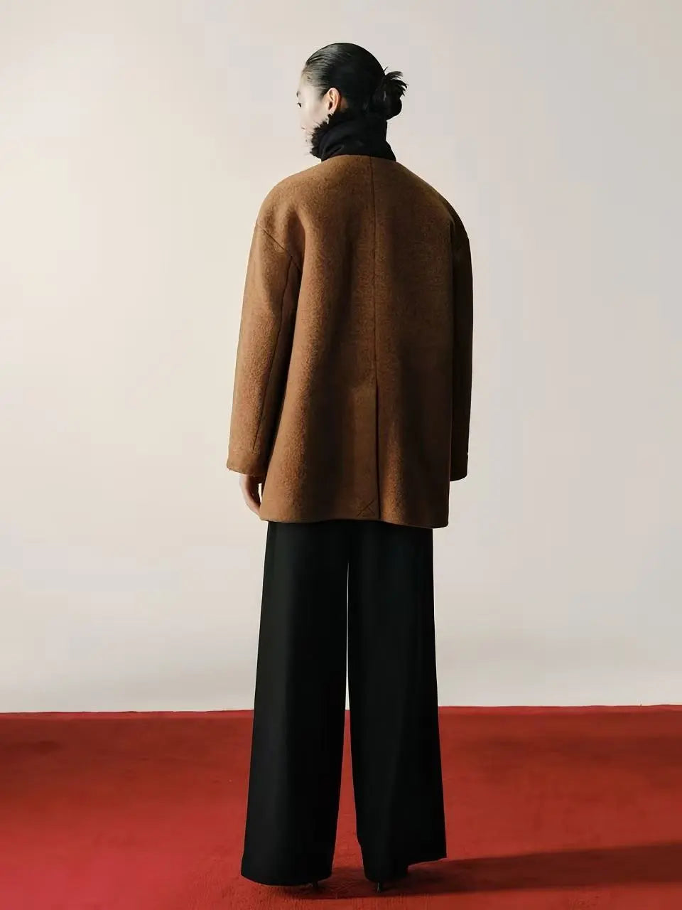 Wool Belted Coat with Faux Fur Collar - Velanocta