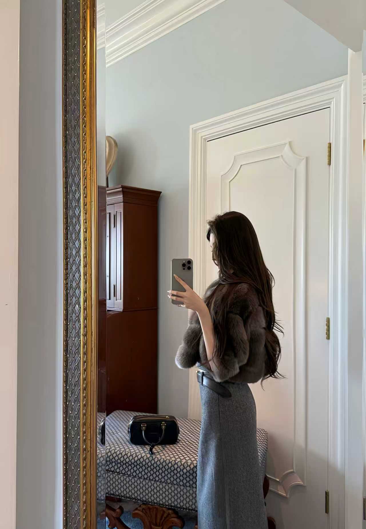 Short-Sleeve Faux Fur Cropped Jacket