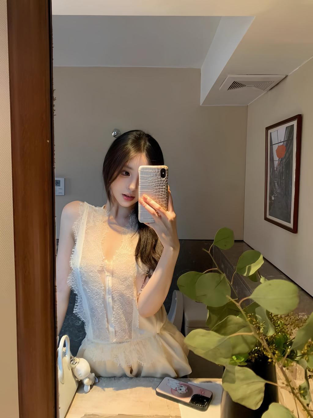 Lace Jacquard Fitted Vest Shirt