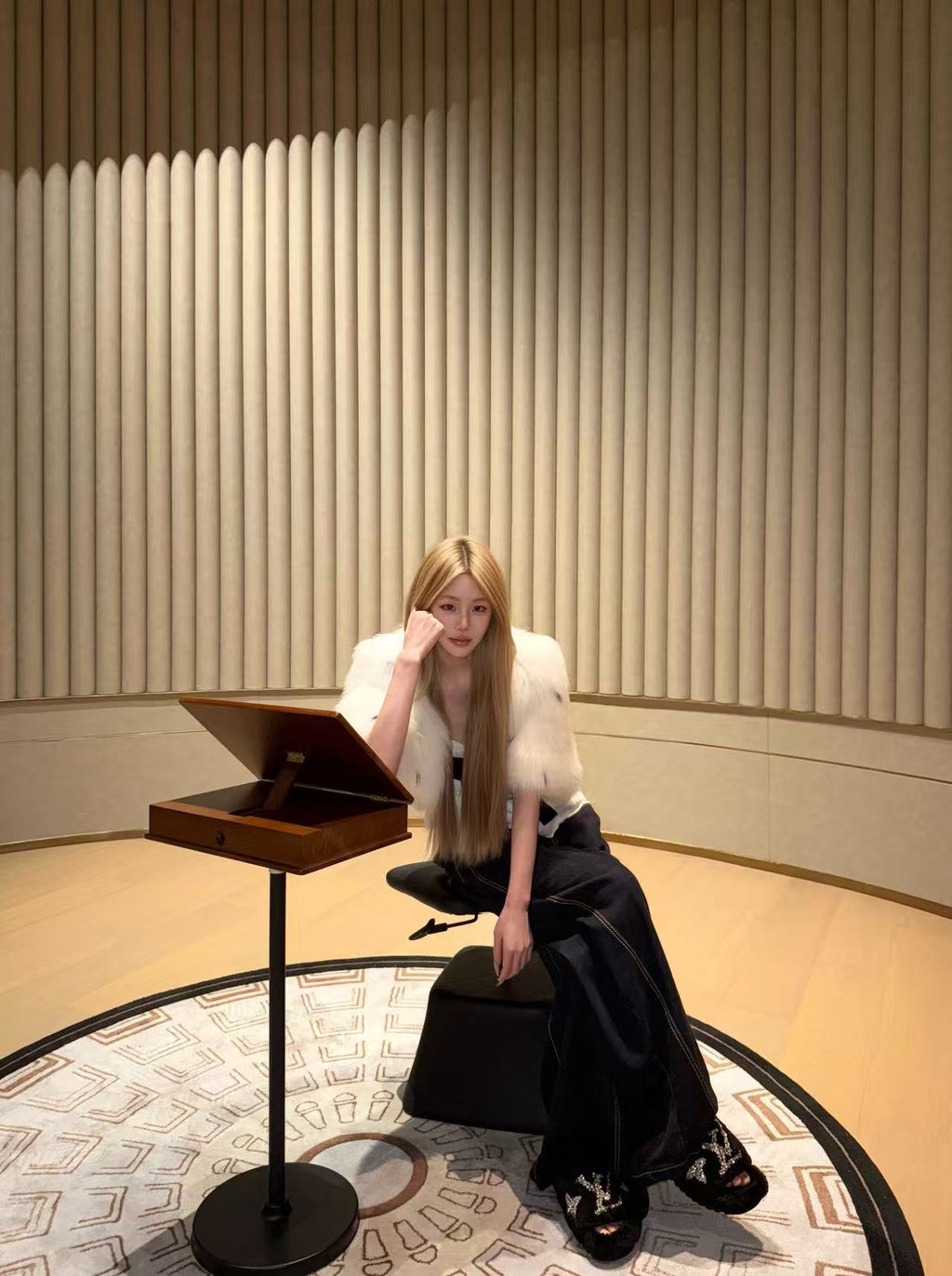 Ivory Dot Fur Cape Vest