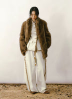 Fox-Tipped Faux Fur Stand-Collar Coat