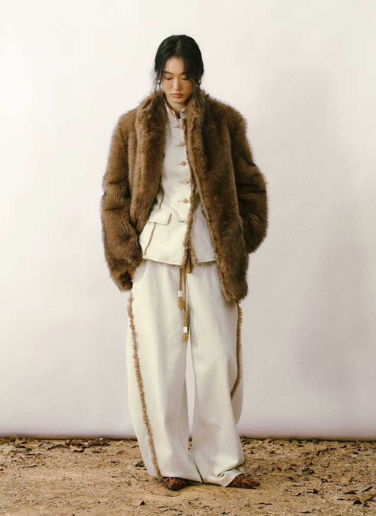 Fox-Tipped Faux Fur Stand-Collar Coat