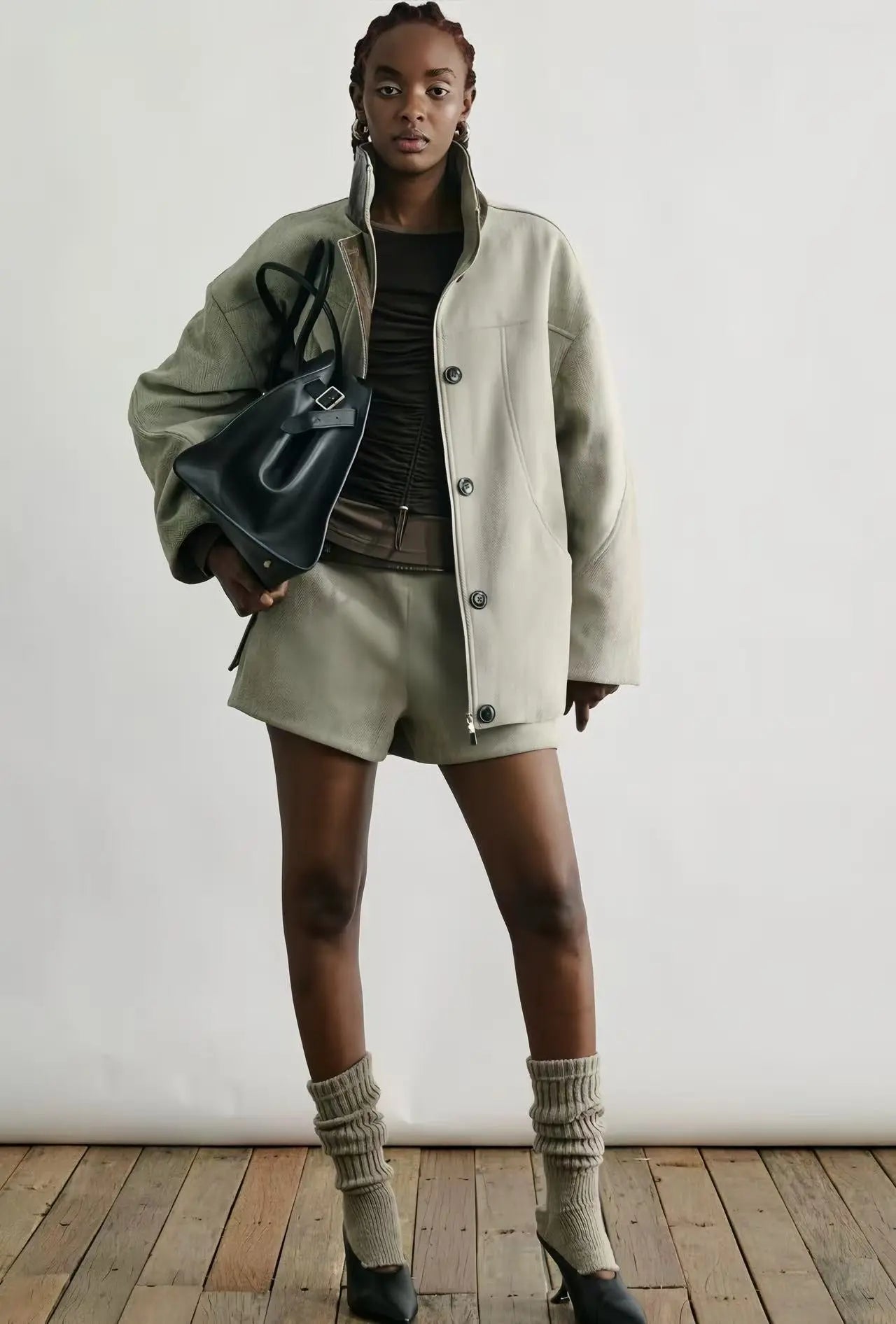 Sage Green Chenille Oversized Cocoon Jacket - Velanocta