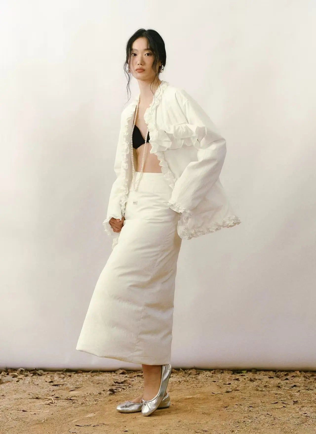 Ruffled V-Neck Quilted Cardigan Jacket - Velanocta