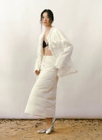 Ruffled V-Neck Quilted Cardigan Jacket