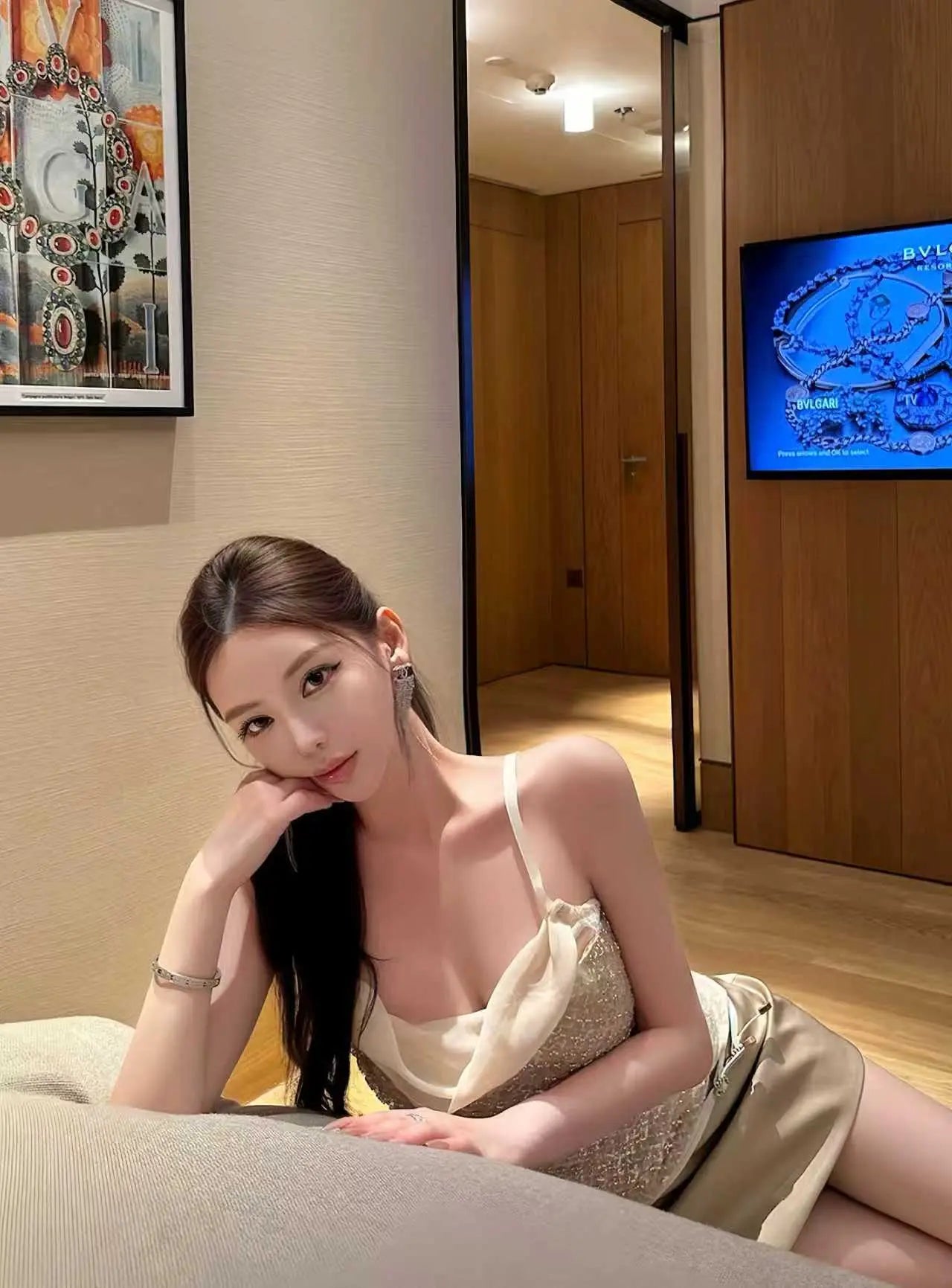 Luminous Beaded Cowl Neck Camisole & Mini Skirt Set - Velanocta