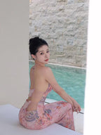 Printed Halter Neck Backless Maxi Dress