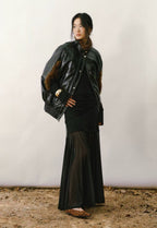 High-Neck Sleeveless PU Cape Jacket