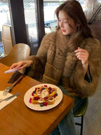 Amber Fox Fur Carved-Stripe Coat with High Collar — SAGA Certified