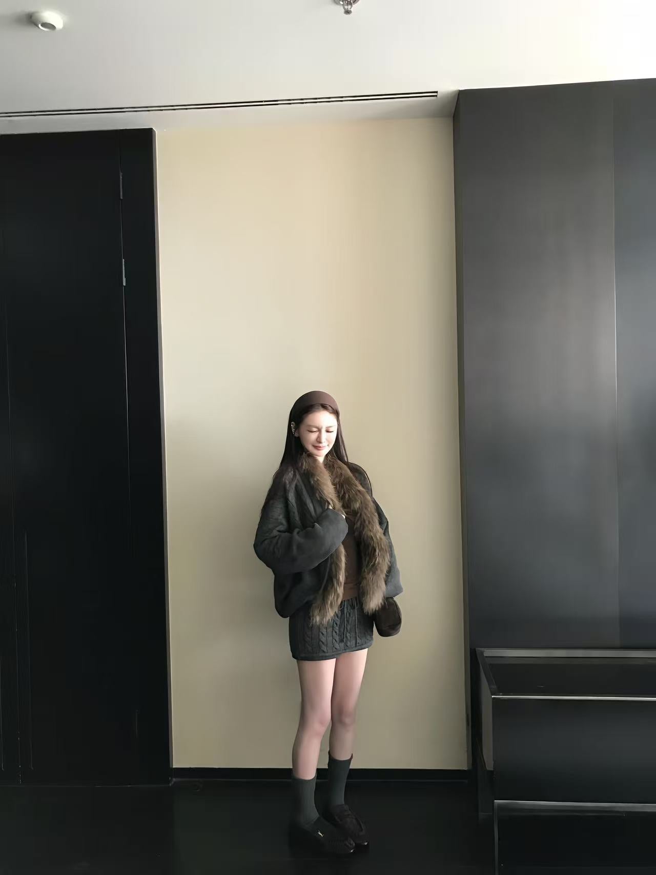 Merino Wool Coat with Oversized Mink-Feel Collar