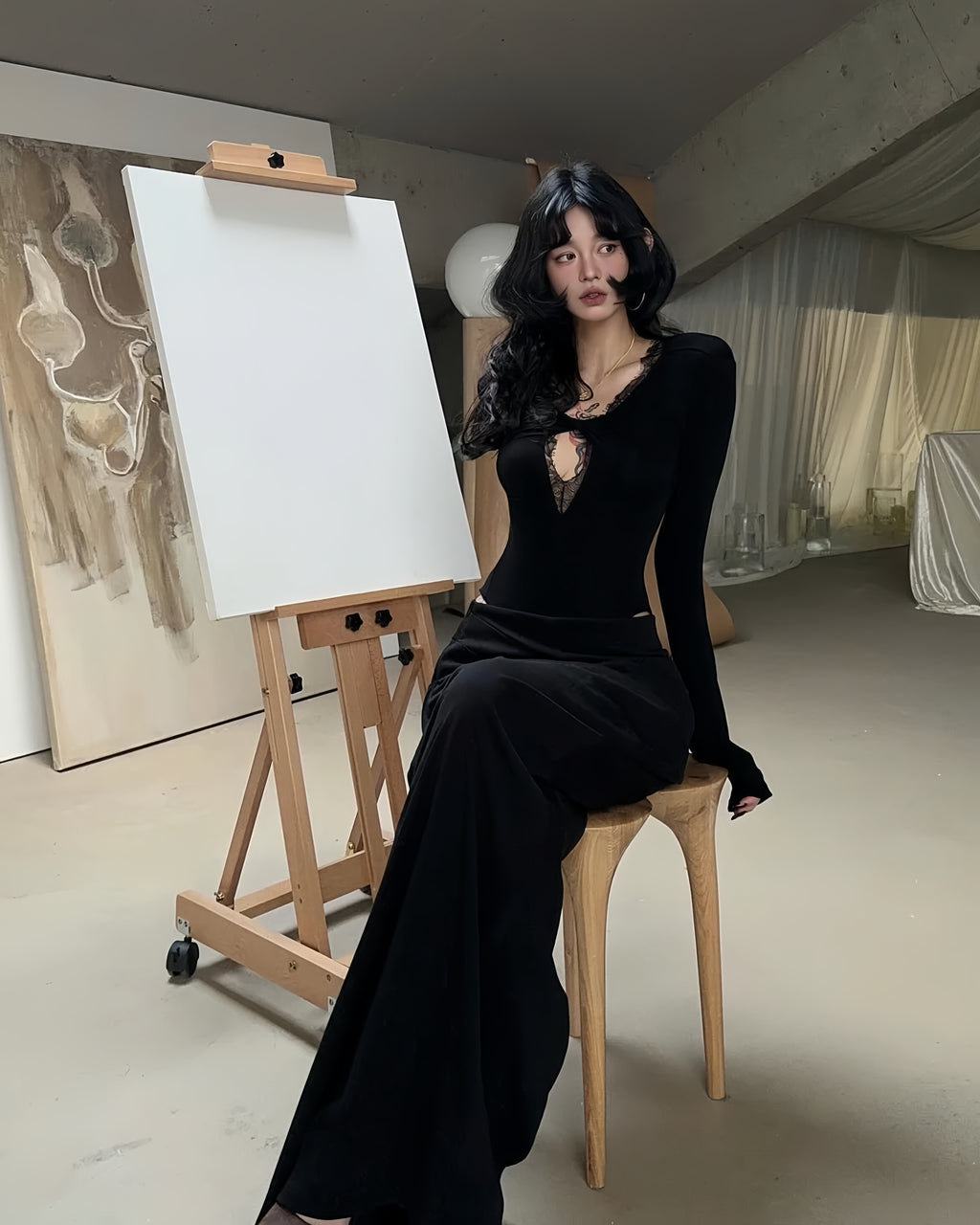 Lace Cut-Out Knot Bodysuit Top