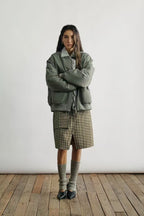 Collarless Puffer Bomber Jacket