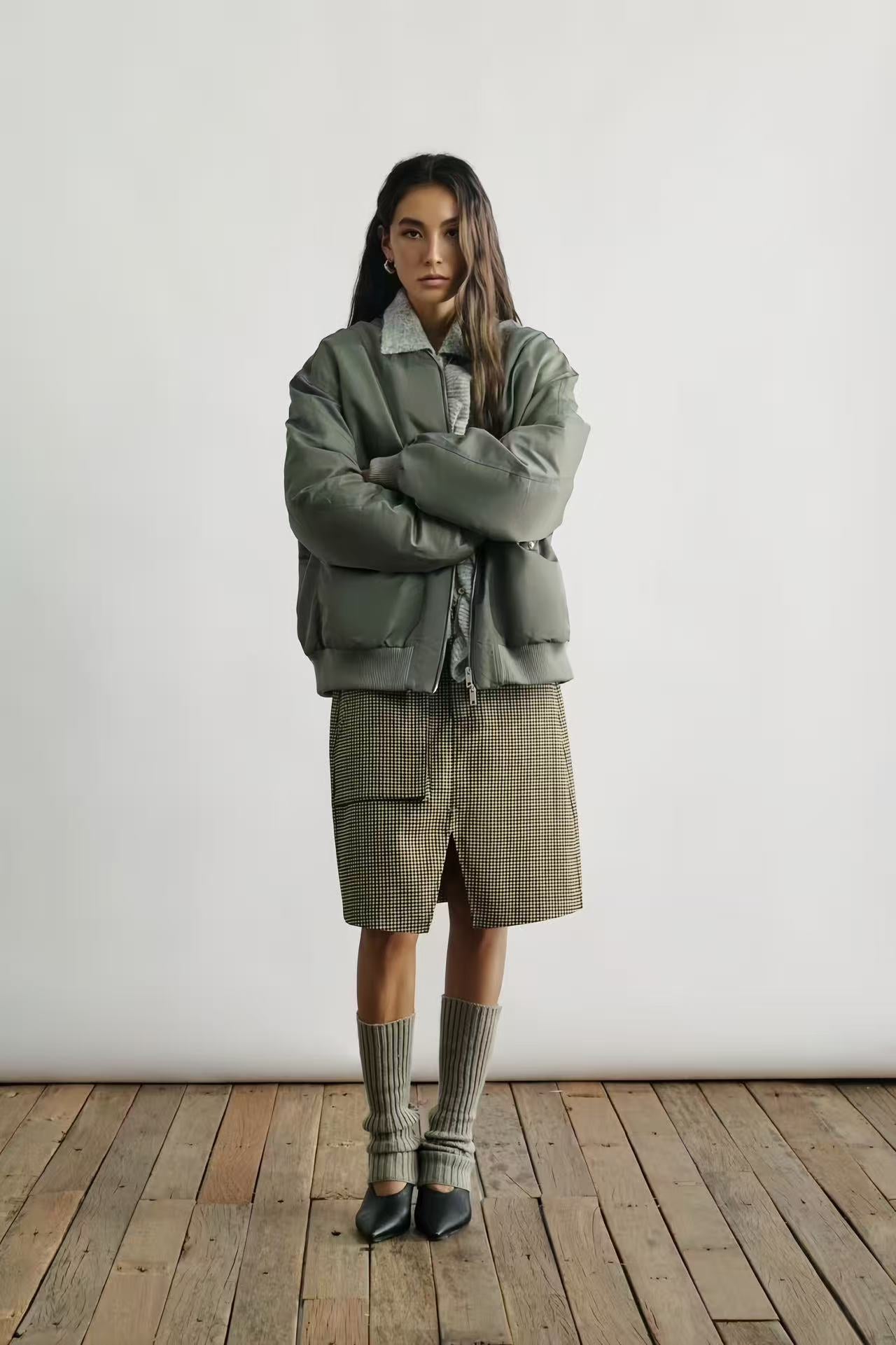 Collarless Puffer Bomber Jacket