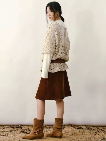 Embroidered Cut-Out Down Shirt Jacket