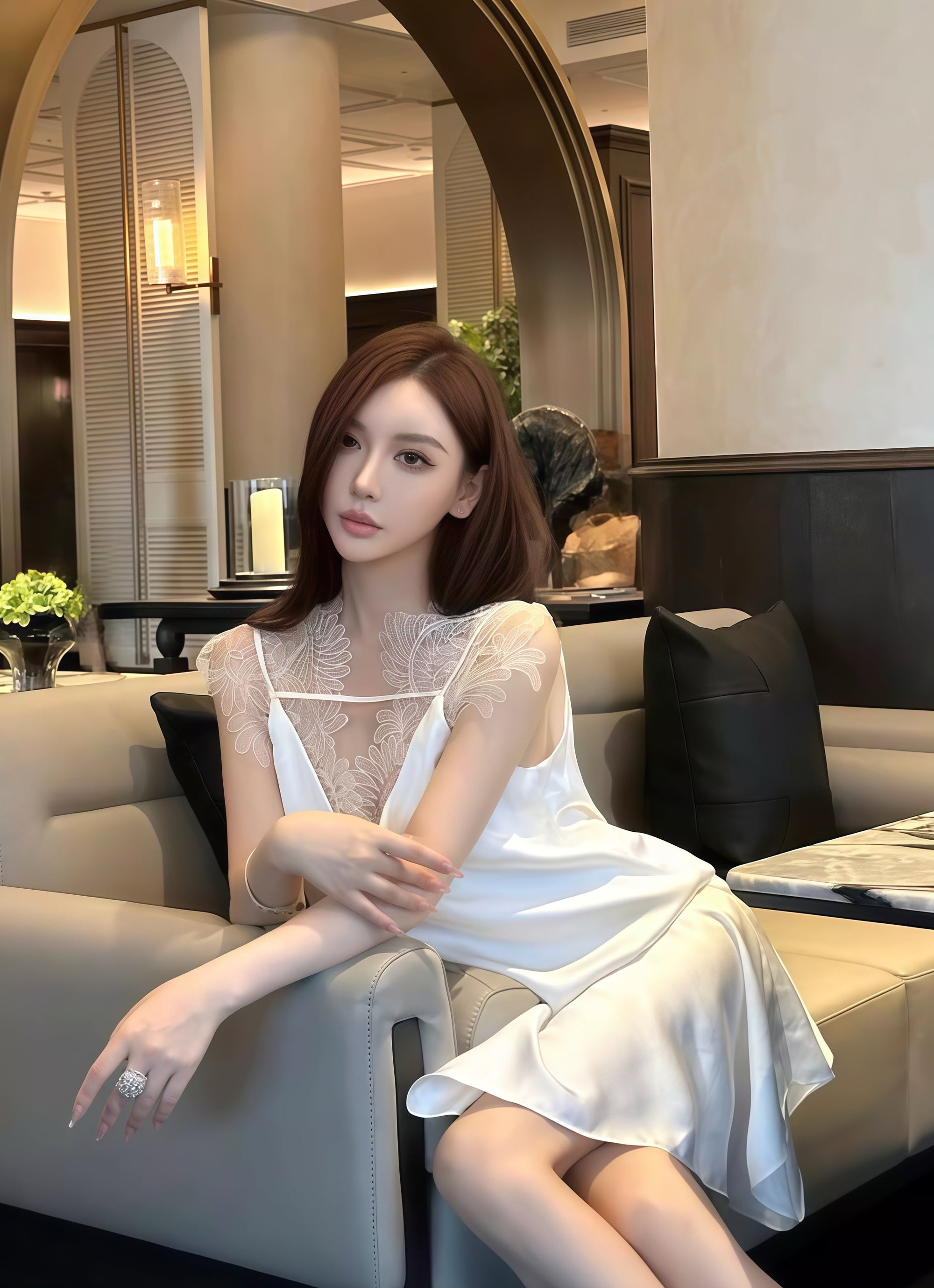 Lace Trim Satin Three-Piece Set