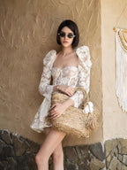 Lace Corset Mini Dress with Puff Sleeves