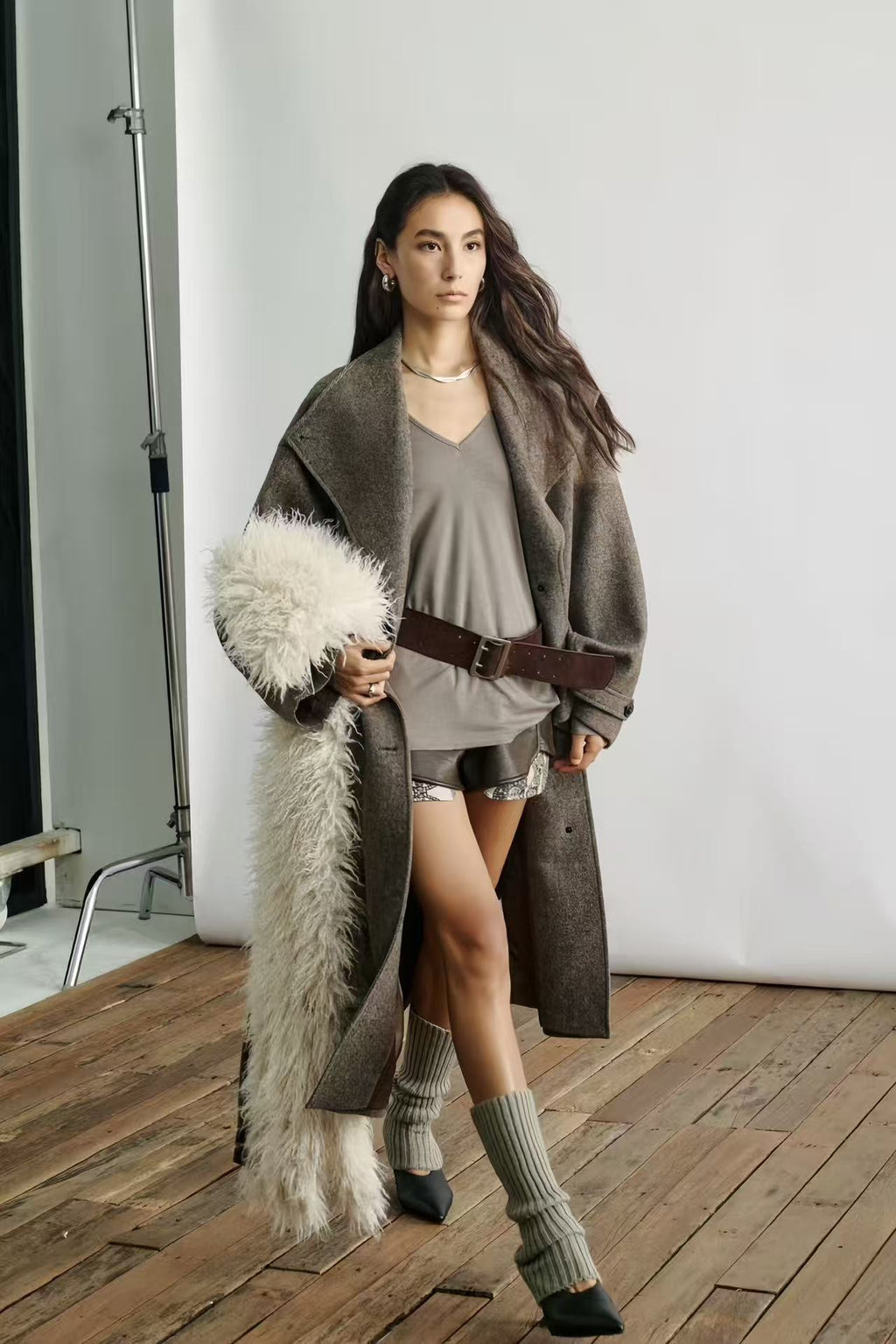 Structured Wool Lapel Long Coat