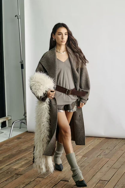 Structured Wool Lapel Long Coat