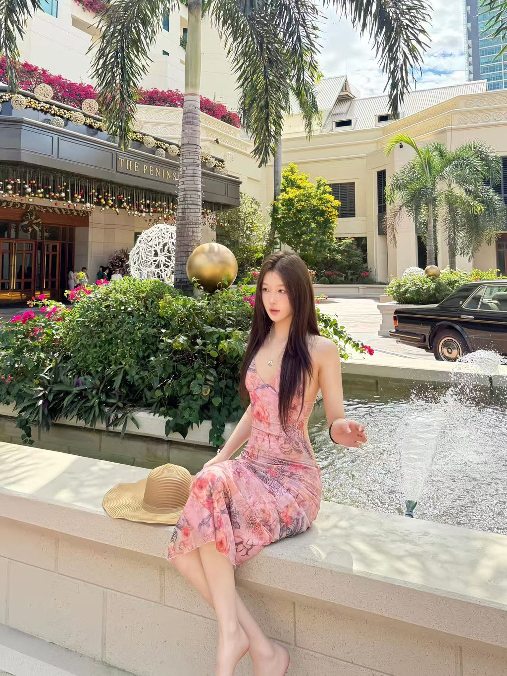 Printed Halter Neck Backless Maxi Dress