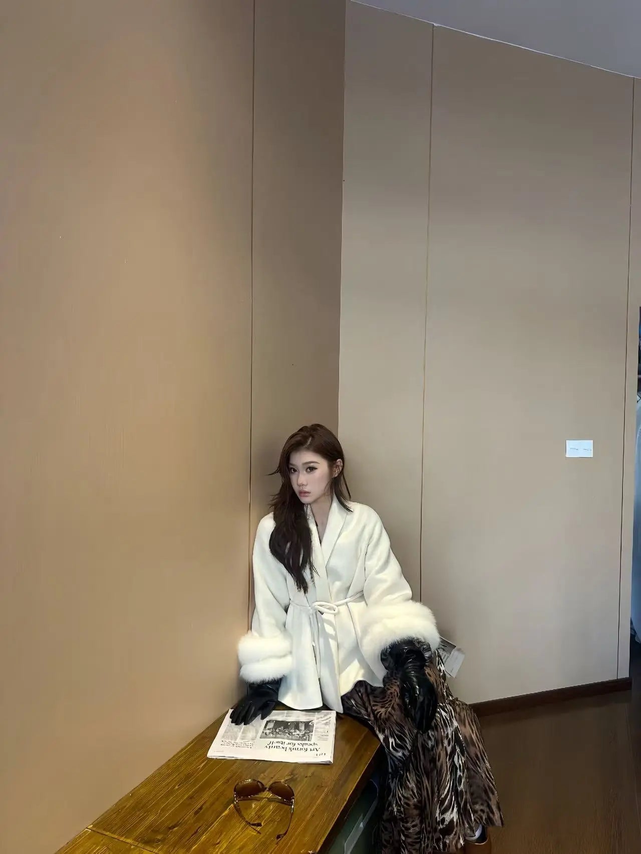 elegant wool jacket Fox Trim Wool Jacket - Velanocta