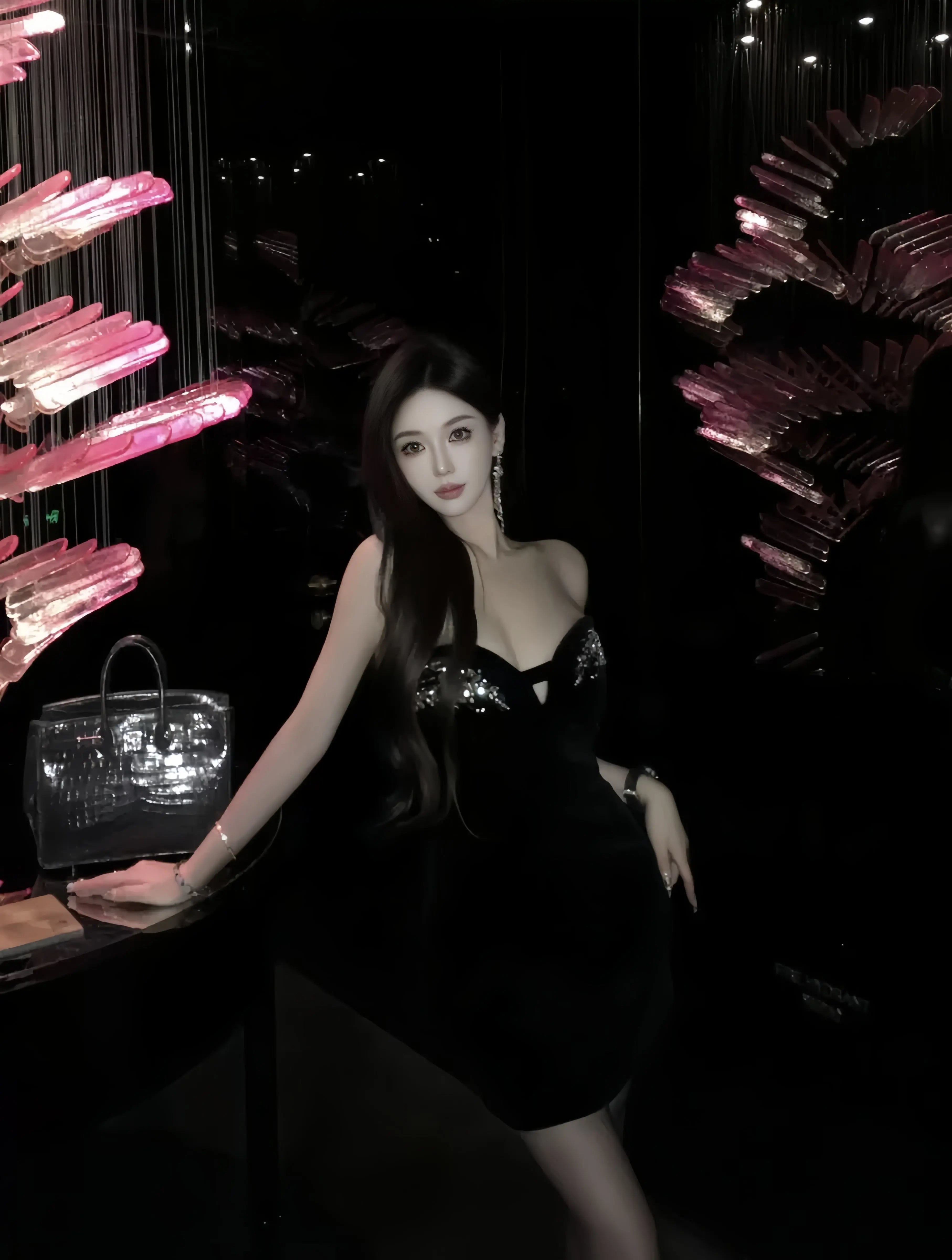 Embellished Strapless Bodycon Mini Dress - Velanocta