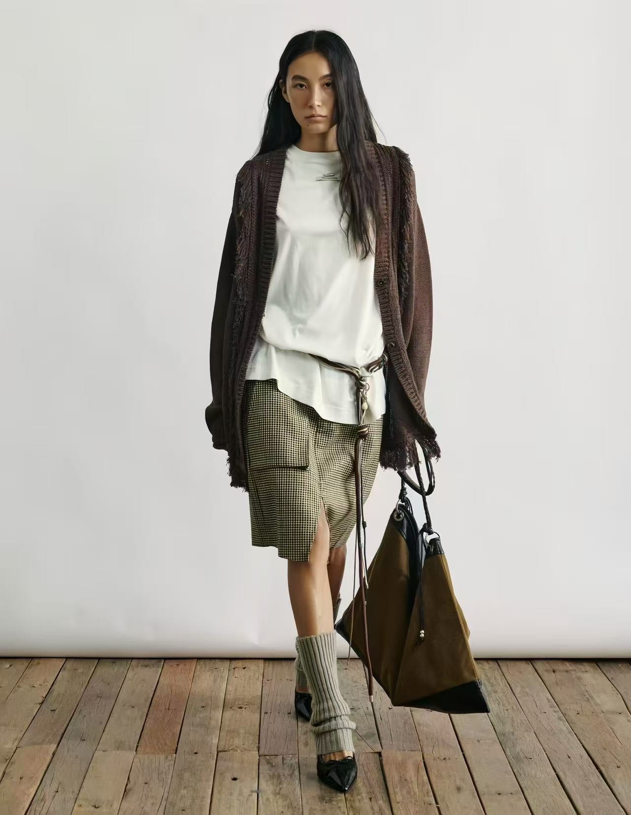 Openwork Fringe Paper-Yarn Cardigan