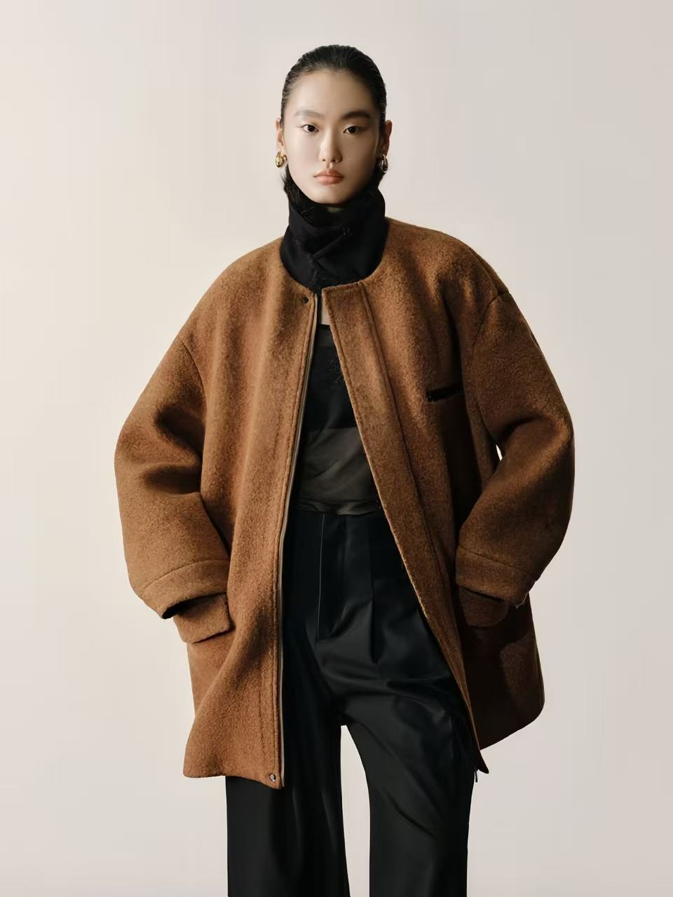 Wool Belted Coat with Faux Fur Collar