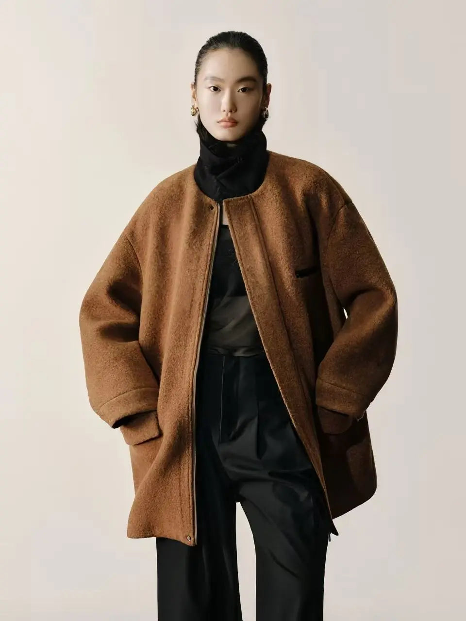 Wool Belted Coat with Faux Fur Collar - Velanocta