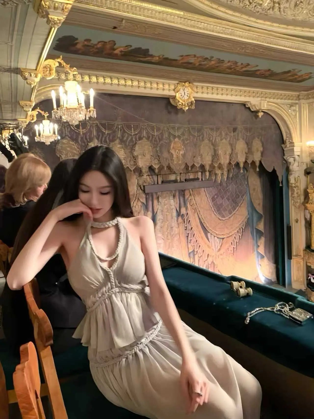 Elegant Halter Neck Ruffle Top & High-Waist Maxi Skirt Set - Velanocta