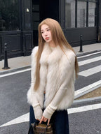 Panelled Fox Fur Stand-Collar Vest