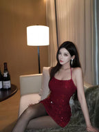 Black Sparkle Halter Mini Dress