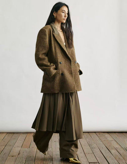 Wool-Blend Structured T-Shaped Blazer Coat