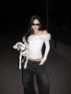 Shibuya Fuzzy Off-Shoulder Slim Tee