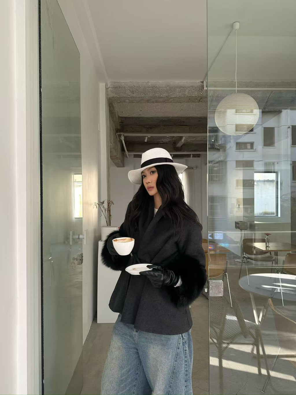 Elegant Fox Trim Wool Jacket