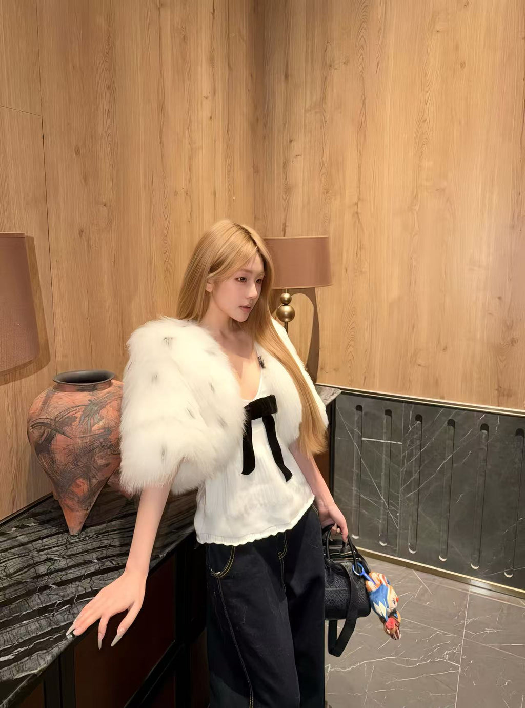 Ivory Dot Fur Cape Vest