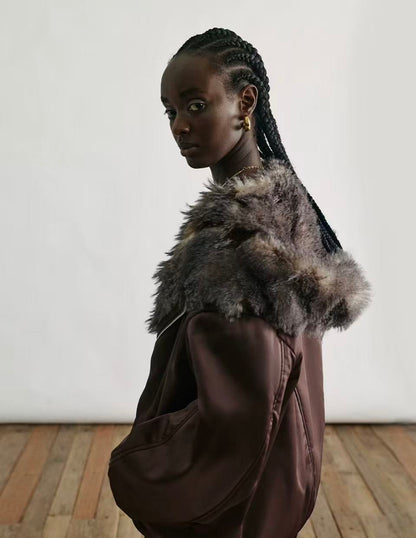 Hooded Faux Fur Panel Jacket