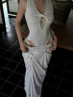 Lace Cut-Out Knot Bodysuit Top