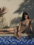 Sunlit Sparkle Halter Dress