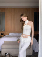 Ivory Halter Knit Top & Draped Maxi Skirt Set