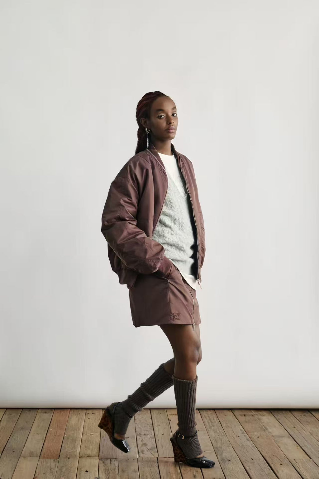 Collarless Puffer Bomber Jacket