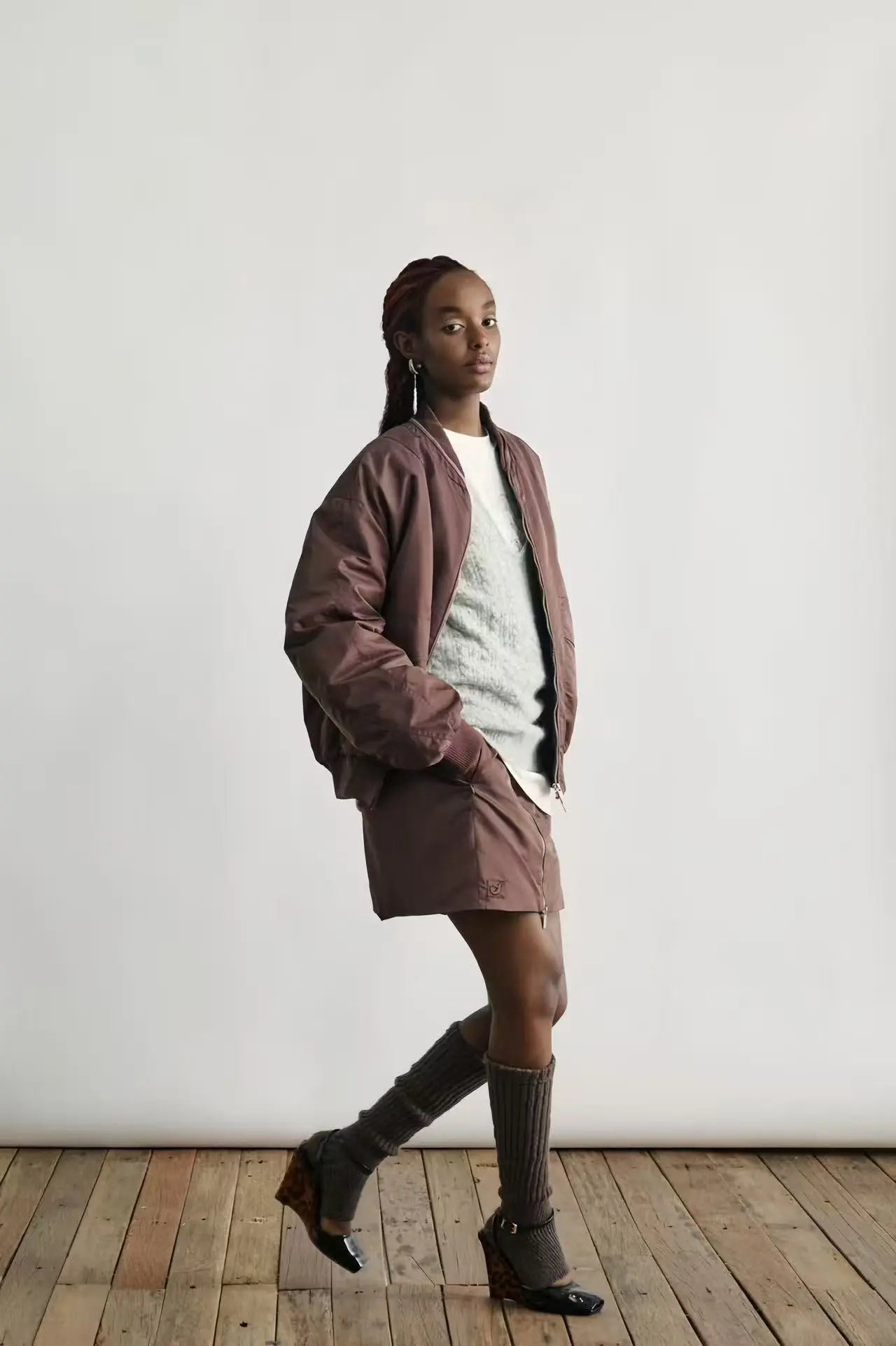 Olive Green Nylon Collarless Down Bomber Jacket - Velanocta