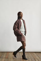 Collarless Puffer Bomber Jacket