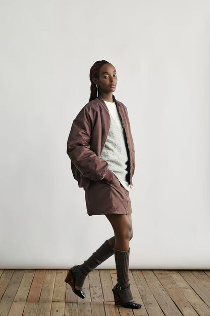 Collarless Puffer Bomber Jacke